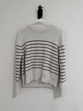 Abercrombie Cream Brown Striped Crewneck Sweater XS